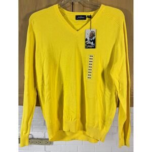 Jack Nicklaus Sweater Mens Medium Yellow V-Neck Golden Bear Golf Knit NWT